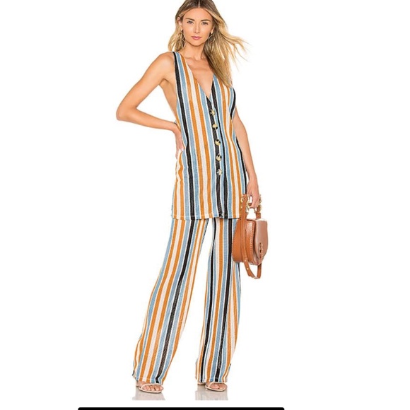 Free People Bridget Sripe Set in Blue Mustard Combo sz Large NWT - Picture 5 of 6